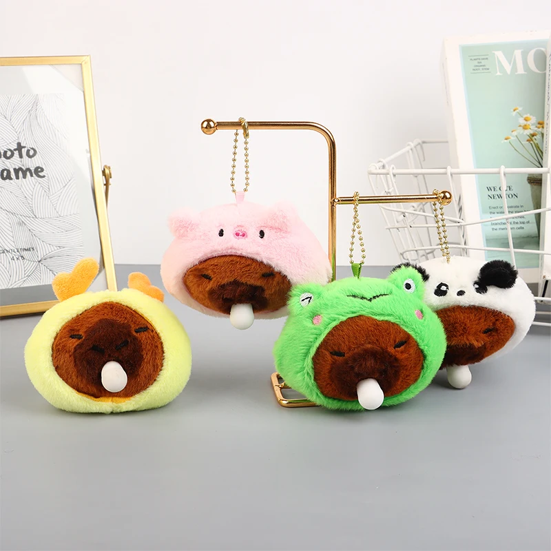 Cute Blow Bubbles Capybara Keychain Pendant Plush Doll Toys Water Guinea Pig Stuffed Keyring Backpack Charms Car Bag Decor Gifts