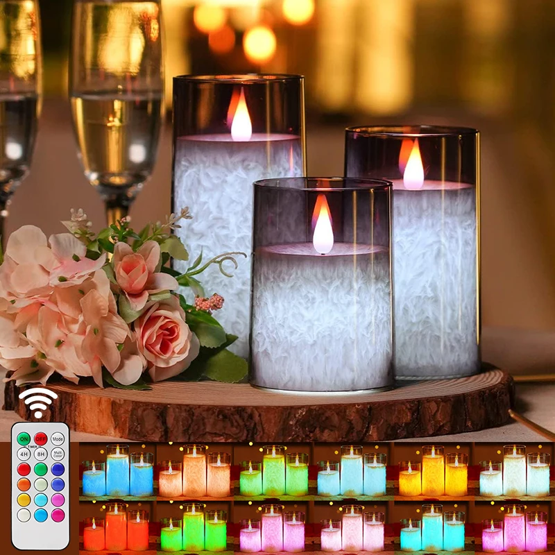 Velas sin llama que cambian de Color, luz de vela electrónica LED con control remoto y temporizador, llama realista para decoración del hogar de