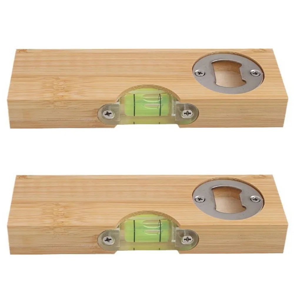 

2pcs 2 in 1 Wooden Bottle Opener Practical Portable Bottle Opener Spirit Level Upgraded Level Tool Reusable Leveler with Opener