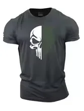 Fashion Skull Printed Men's Crew Neck T-shirt Breathable Fitness Running Short Sleeve Tees Outdoor Quick Drying Tops