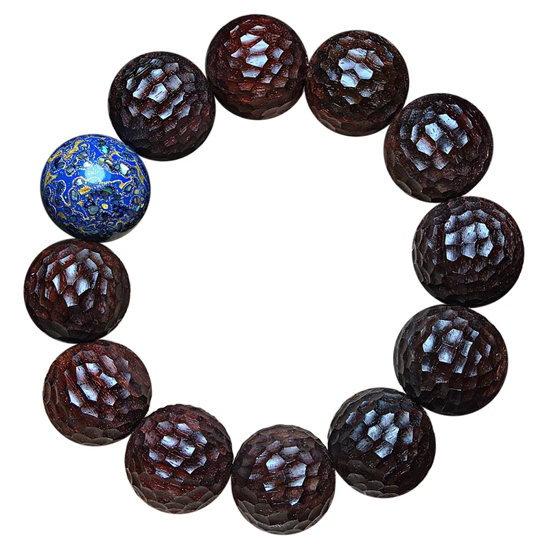 Indian Lobular Red Sandalwood Bracelet Men's Handmade Hammer Bucket Beads Old Material Venus Sandalwood Rosary Bead Bracelet