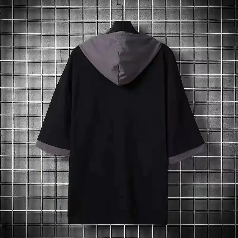 Summer Men\'s T-Shirts Japan Harajuku Fashion Streetwear Short Sleeve Hooded Tops Tees Casual Men Clothing Printed T Shirts Men