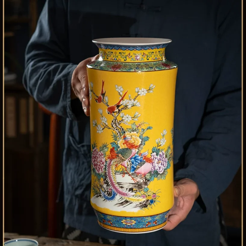 Ceramic Jingdezhen Vase Chinese Traditional Flower Vases Living Room Decoration Vase Fine Smooth Surface Furnishing Articles