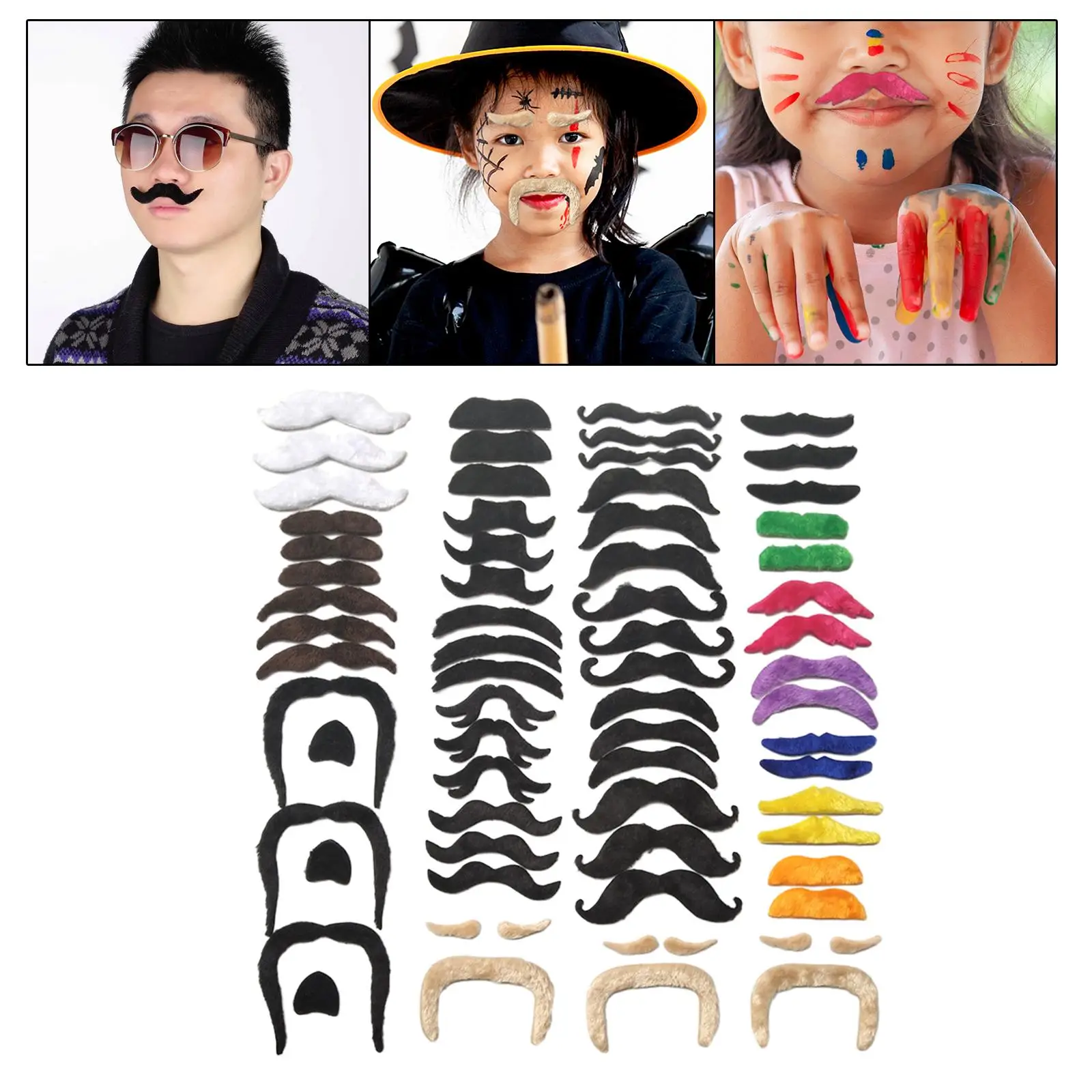 66 Pieces Fake Mustaches Simulation Beards for Holidays Dressing up Decor