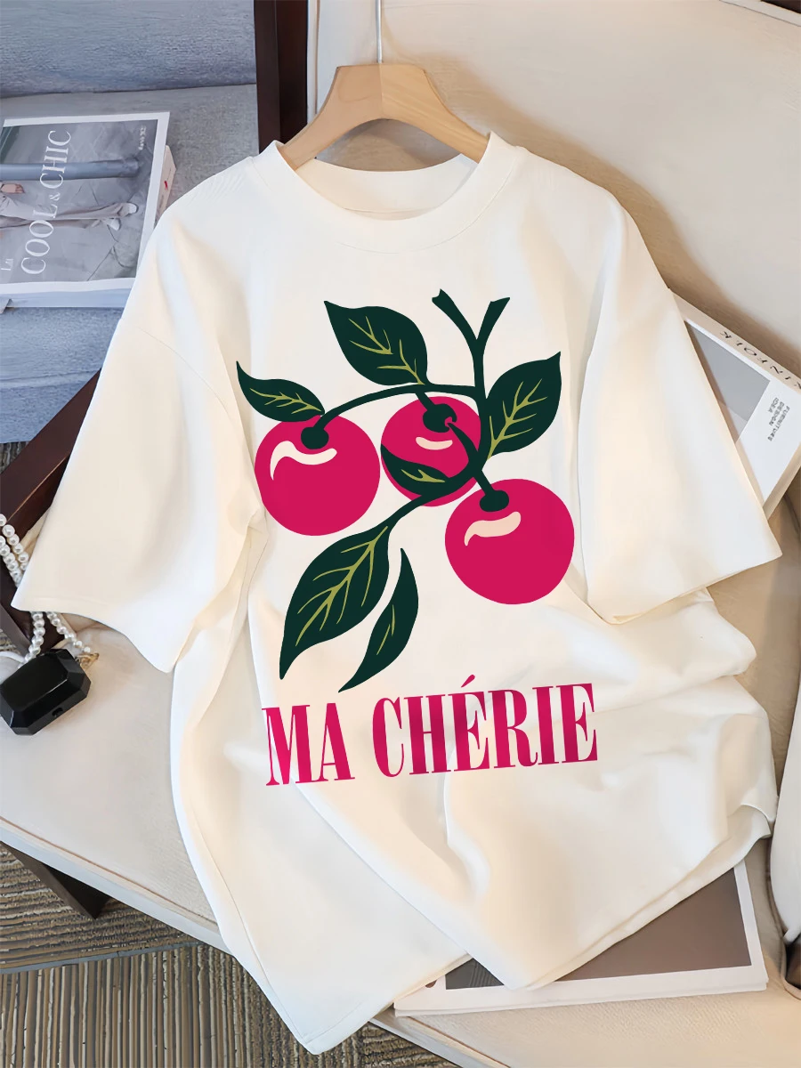 

Женские футболки с принтом Ma Cherry Fruits, повседневные топы в стиле хип-хоп, разноцветная хлопковая футболка, летняя женская футболка большого размера с коротким рукавом