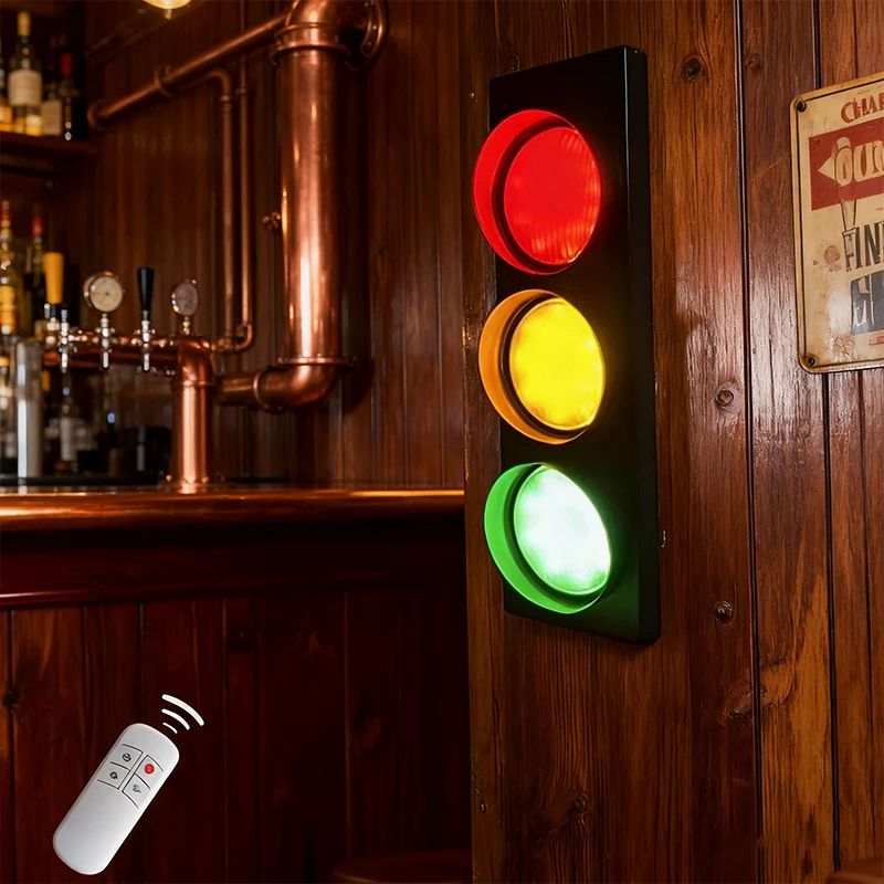 

Traffic Light Wall Lamp LED 3 Color With Remote Control Vintage Signal Lights Fun Restaurant Bar Living Room Decor Wall Lighting