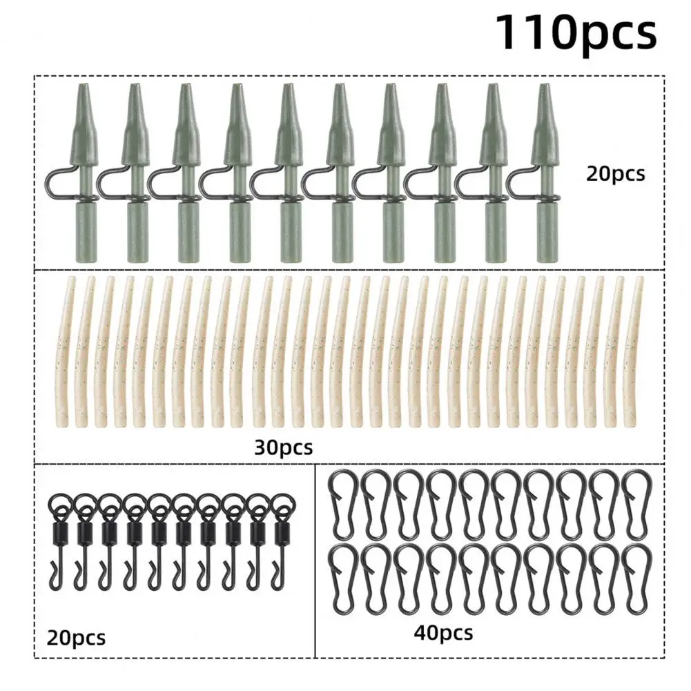 110Pcs Safety Sinker Clip  Detachable   Carp Fishing Sinker Clip Sinker Clip O-shaped Swivel Rubber Sleeve Set