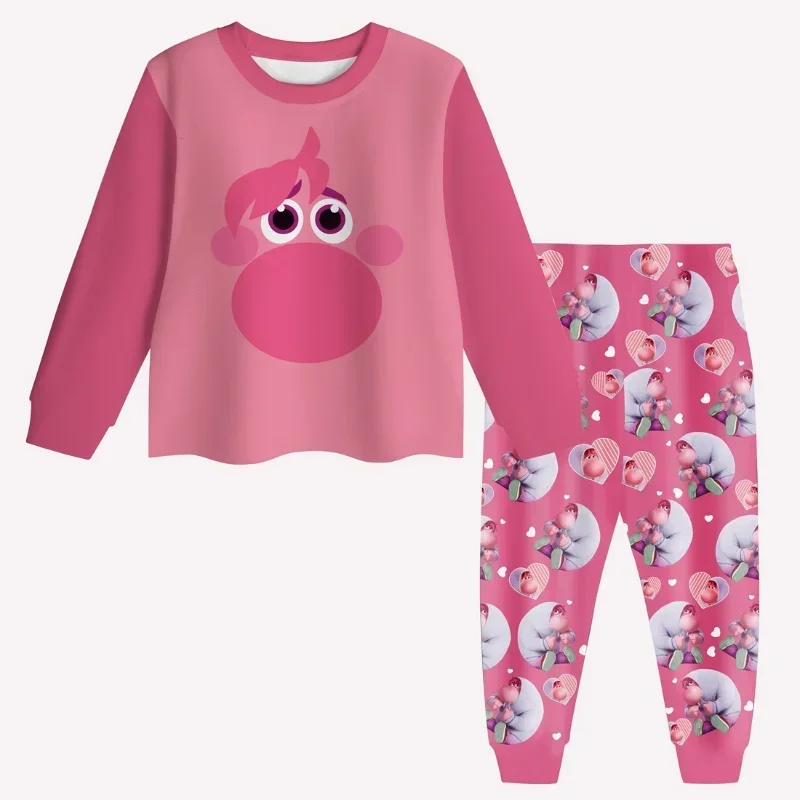 2PCS Inside Out 2 Long Sleeved Pajamas Anime Figure Set Joy Anxiety Anger Sadness Fear Children Nightwear for Girls and Boys