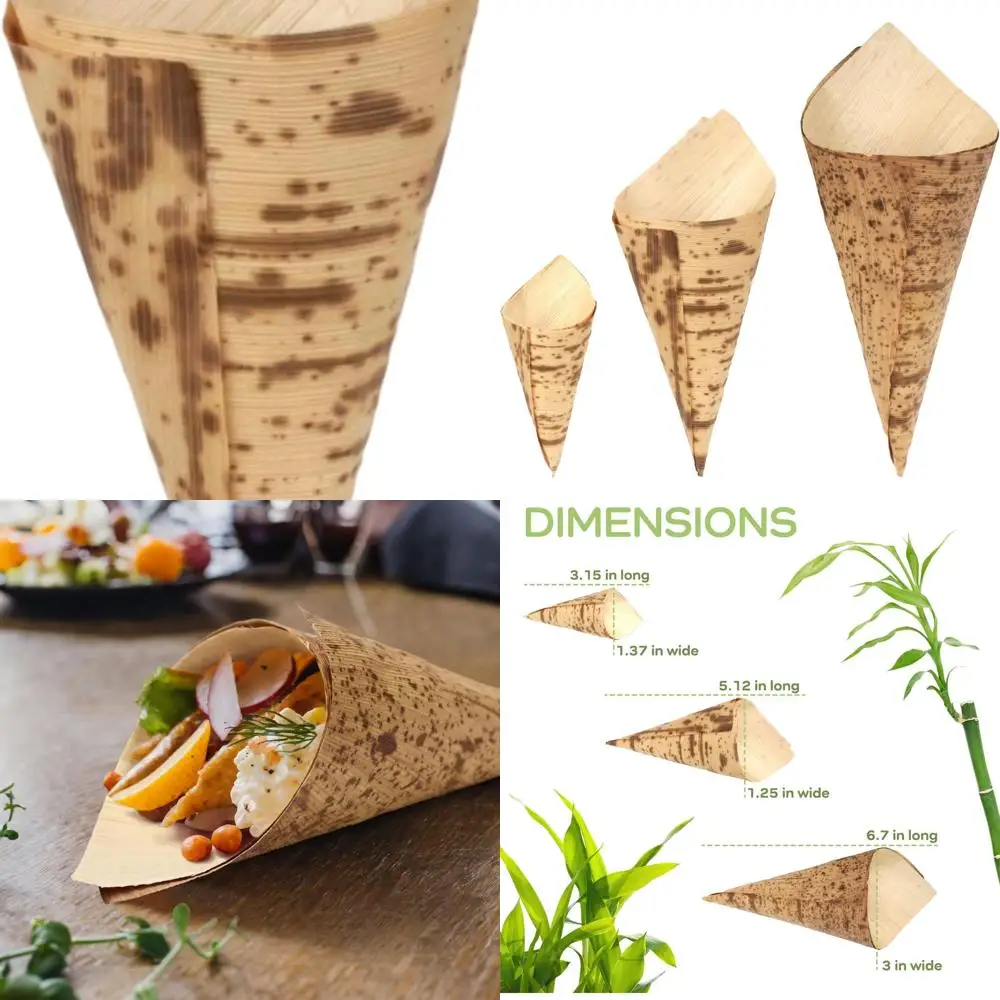 

300-Count Bamboo Appetizer Cones, 5.12x2.25 Inches, Premium Quality, Disposable, Ideal for Catering and Parties