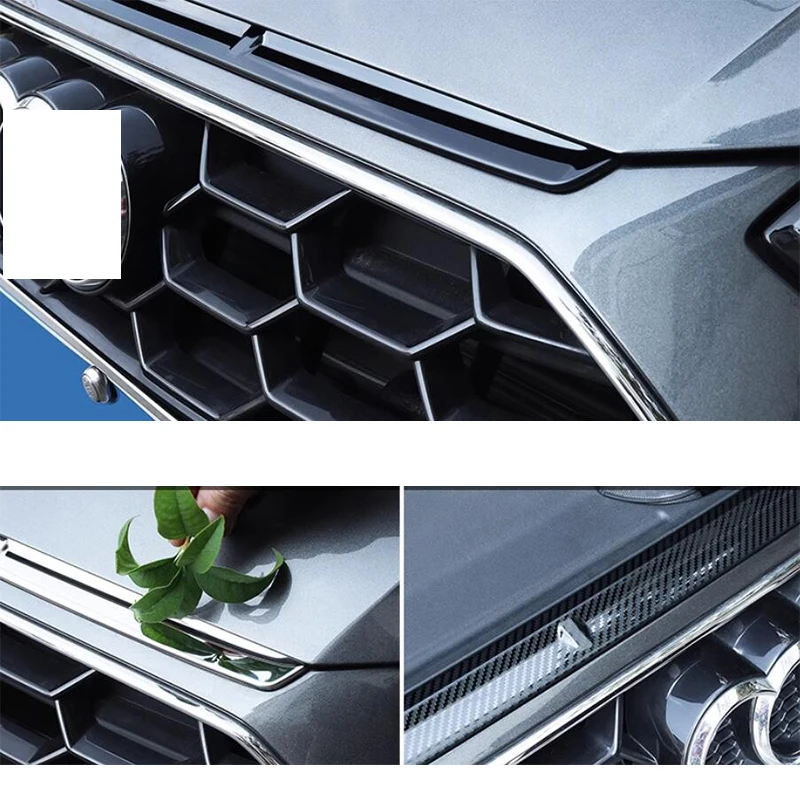 Car decoration FIT FOR Audi A4 2020 2021 2022 2023 chrome black Stainless steel carbon fiber front grill Engine hood cover trim