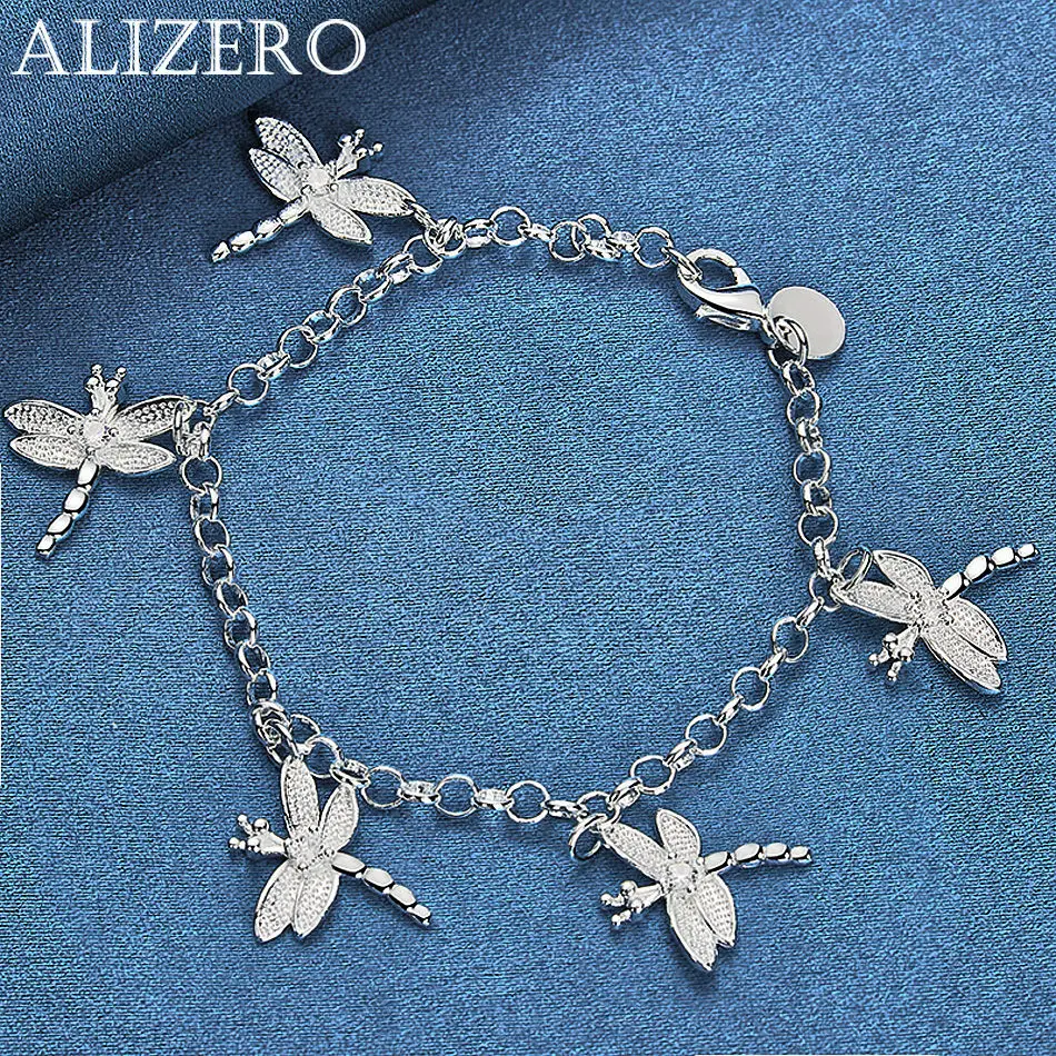 ALIZERO 925 Sterling Silver Bracelet Crystal Zircon Dragonflys Charms Bracelets For Women Fashion Wedding Party Jewelry Gifts
