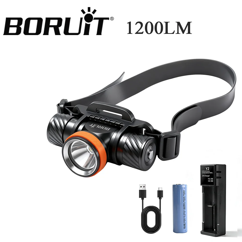 BORUiT HP1000 12W 1200LM 5 Lighting Modes LED180° Adjustable Headlamp Type-C Rechargeable Waterproof Outdoor Portable Headlight