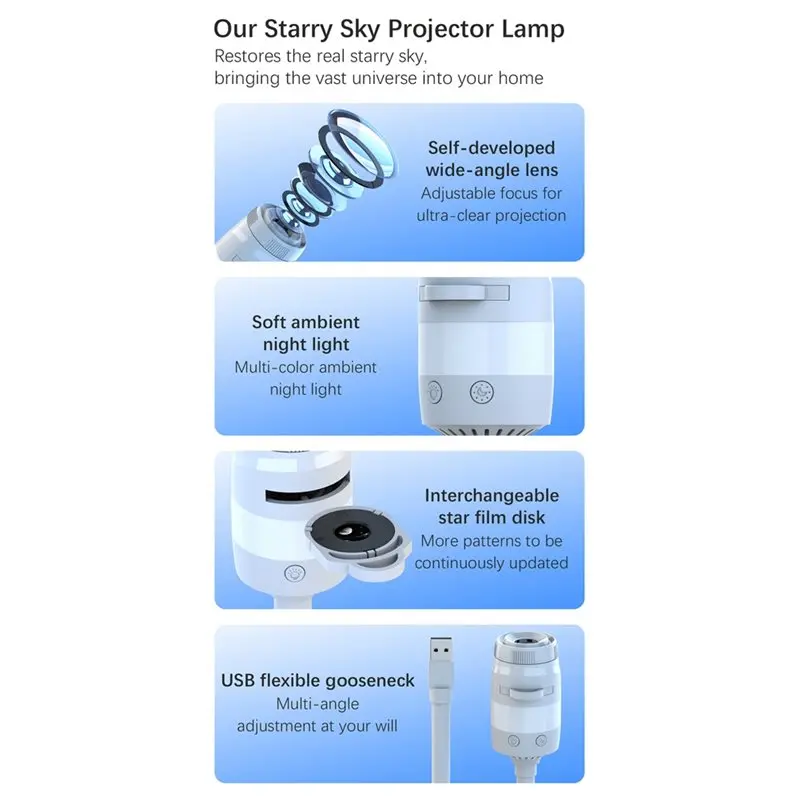 ABYN-7-In-1 Galaxy Projector Night Light HD Romantic Starry Sky Atmosphere Lamp 360° Flexible Romantic For Gift