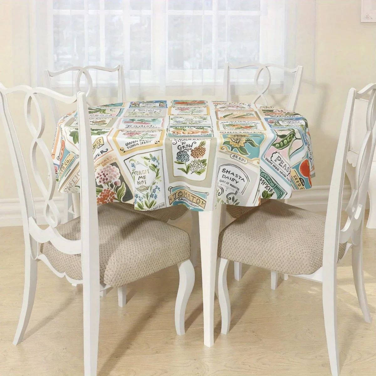 One round and rectangular tablecloth with vegetable patterns - pea and pumpkin designsxzj