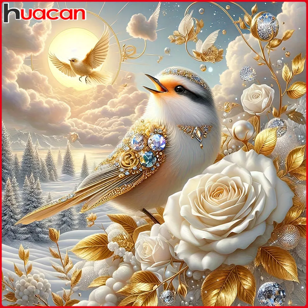 Huacan 5D-Diamantgemälde zum Selbermachen, Vogel, Rose, Diamant-Mosaik, Tier-Blume, neue 2025, dekorative Gemälde