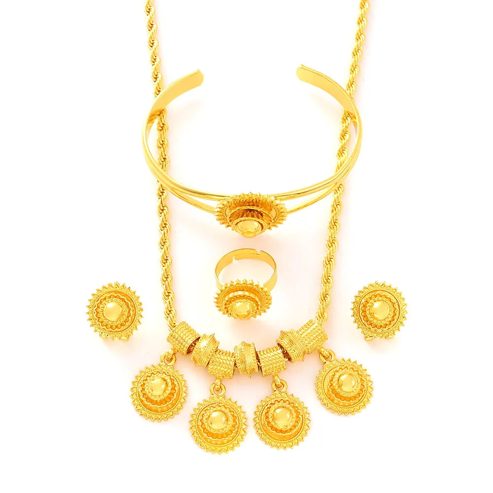 

Gold Color Plain Ethiopian Eritrea Ethnic Classic Cute Size Earring/Pendant/Ring /Bracelet Jewelry Bride Wedding Set Gifts