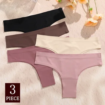 3 pçs sem costura maillard calcinha ultra-fina calcinha brasileira feminina roupa interior de seda gelo sexy calcinha cintura baixa g-string feminino sólido