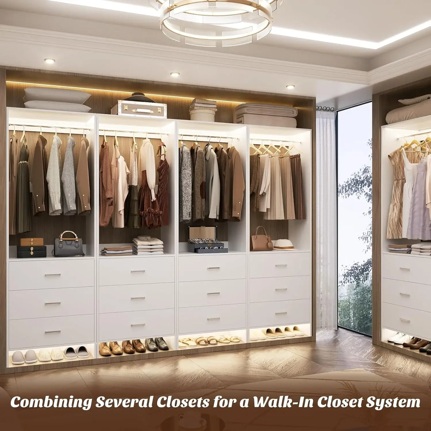 2FT Closet System with 3 Drawers, 24’’ Freestanding Organizer, Wood Organizer System, Walk-in or Small Clos