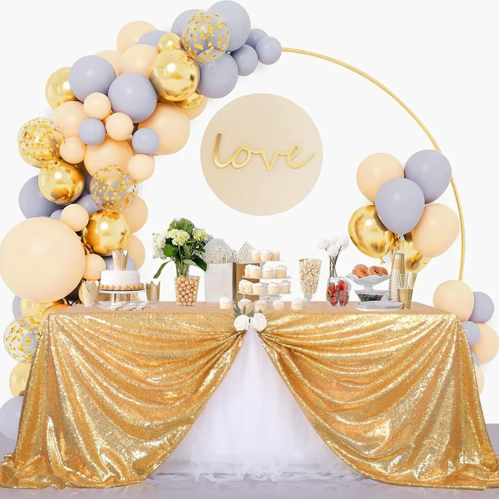 Practical Rectangular Party Sequin Tablecloth Solid Color Sparkling Dinner Table Cover Polyester Table Linen Baby Shower