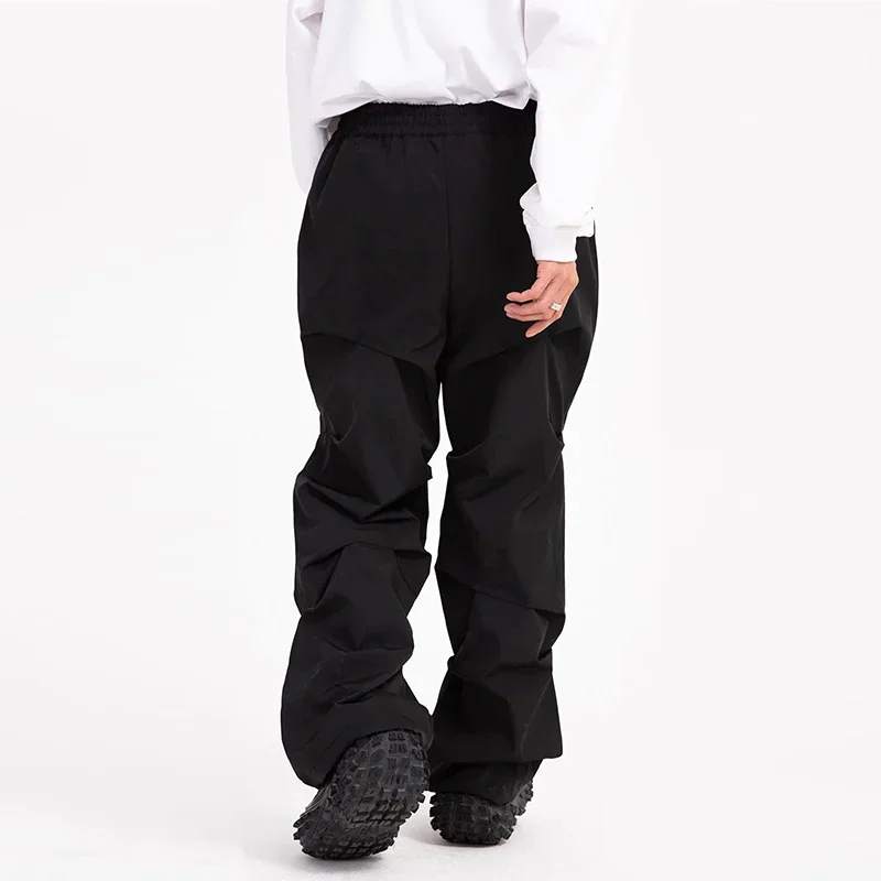 Mens Vintage Punk Hip Hop Leated Layered Pants Streetwear Hip Hop Rock Cargo Jogger Pant 2023 Harajuku Casual Loose Trousers Men
