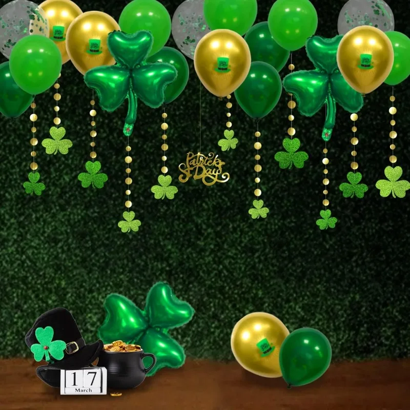 33Pcs St Patricks Day Party Garlands Balloons Decor Shamrock Clover Banners Streamers Hanging St Patricks Day Irish Party Favor