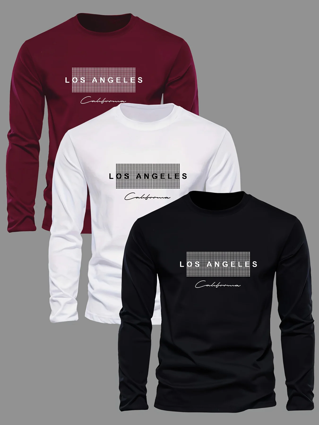 100% Cotton Men's Long Sleeved Round Neck Loose Los Angeles Letter Printed Autumn and Winter Casual Versatile T-Shirt Top