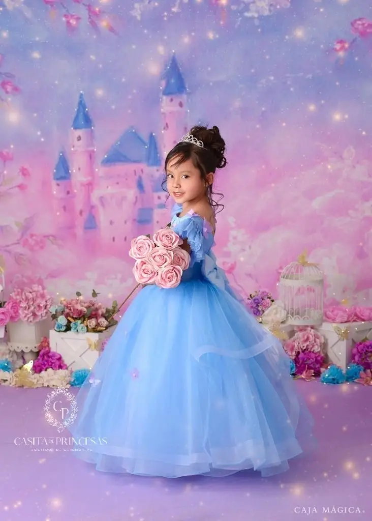 Princess Blue Flower Girl Dresses Ball Gown Little Baby Toddle Girl Christmas Pageant Birthday Ball Gowns Christening Dress