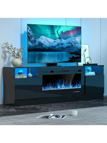 80 Inch TV Fireplace Stand with 36" LED Light Entertainment Center Media TV Storage Cabinets Modern Rustic TV Stand