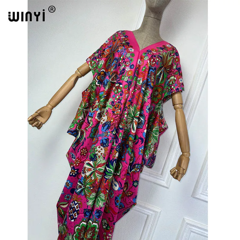 WINYI Africa Dresses For Women Fashion kaftan twill v-neck Maxi Long Femme Vestidos Summer Party abaya dubai sexy beach cover up