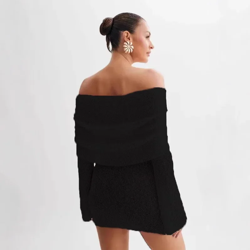 2025 Nuovo costume da bagno da spiaggia da donna sexy Cover Up Elegante signora estiva con spalle scoperte Manica lunga a campana Mini abito aderente trasparente