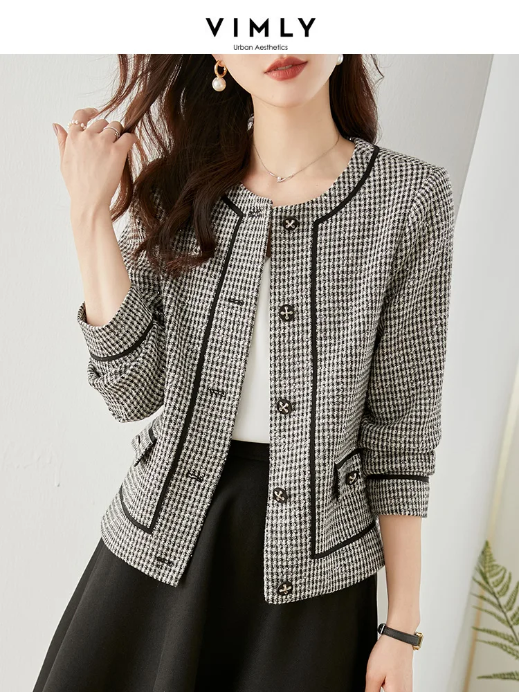 Vimly French Style Vintage Plaid Tweed Jacket Wool Blend Short Coat for Women 2023 Winter Spring New In Outerwear Clothing V7732