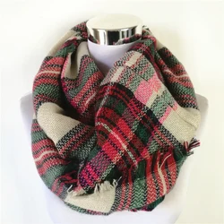 New Fashion Plaid Blanket Scarf Neck Warmer Acrylic Loop Scarf Popular Winter Snood Tartan Women Infinity Scarf