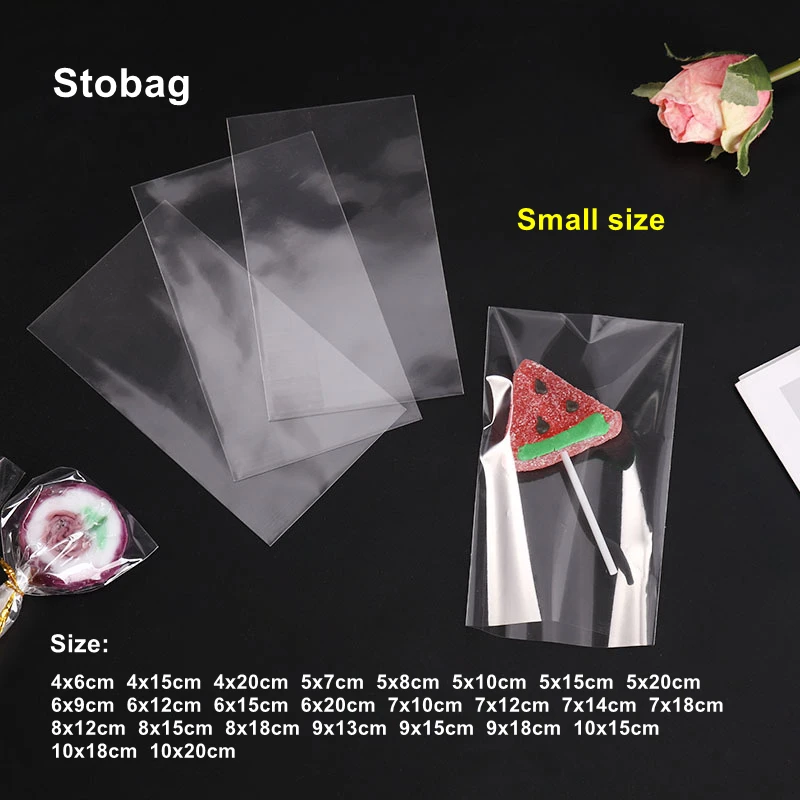 StoBag 200pcs Transparent Top Open Candy Packaging Bag Cellophane Lollipop Biscuit Sealed Gift Jewelry Plastic Clear DIY Pouches