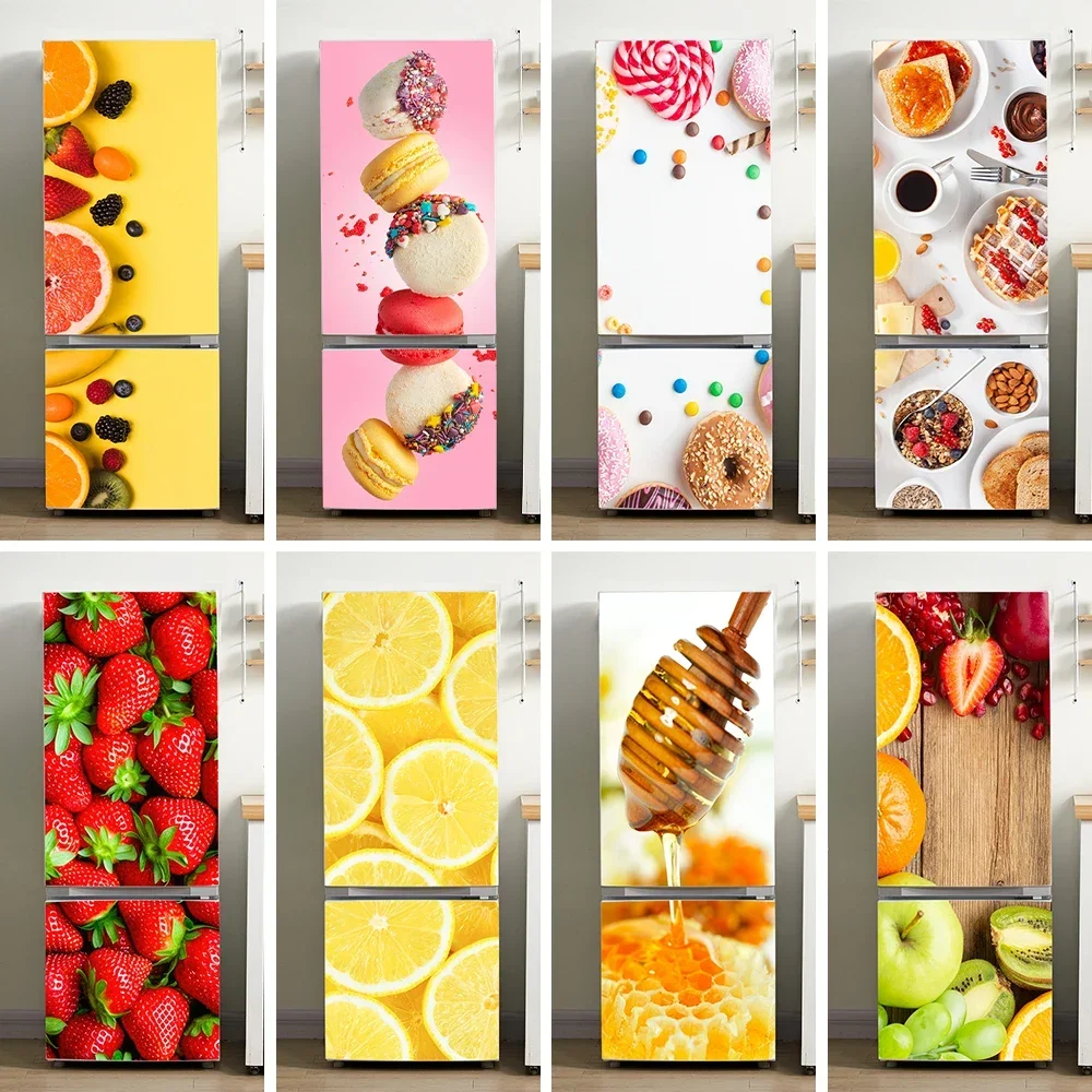 

Exquisite Dessert Ice Cream Fruit Art Mural Refrigerator Sticker Wallpaper Dining Room Fridge Door Wrapping Food Donut Decals