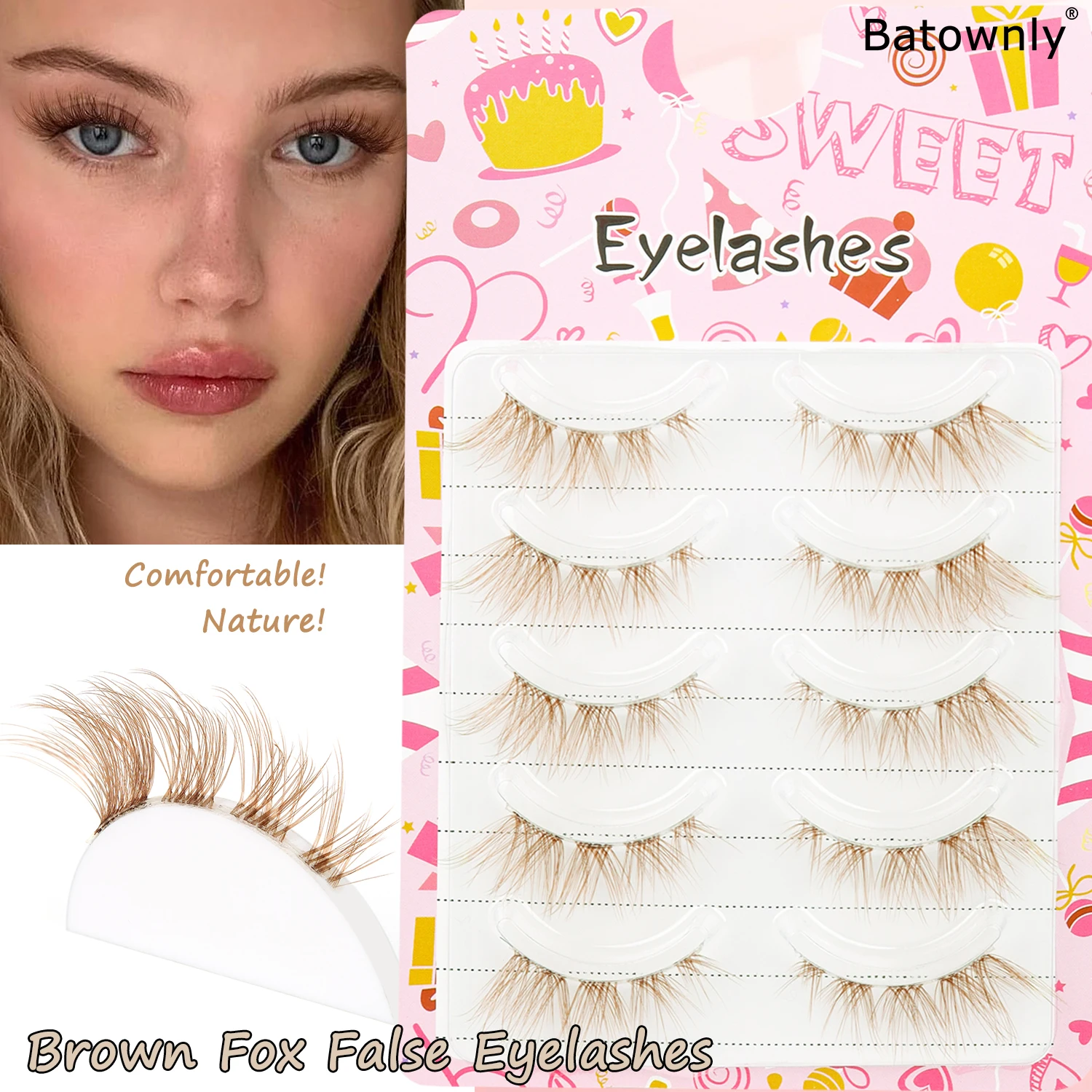 5 paires de faux cils bruns 3D pour les yeux de bande dessinée pour allonger naturellement la queue de faux cils