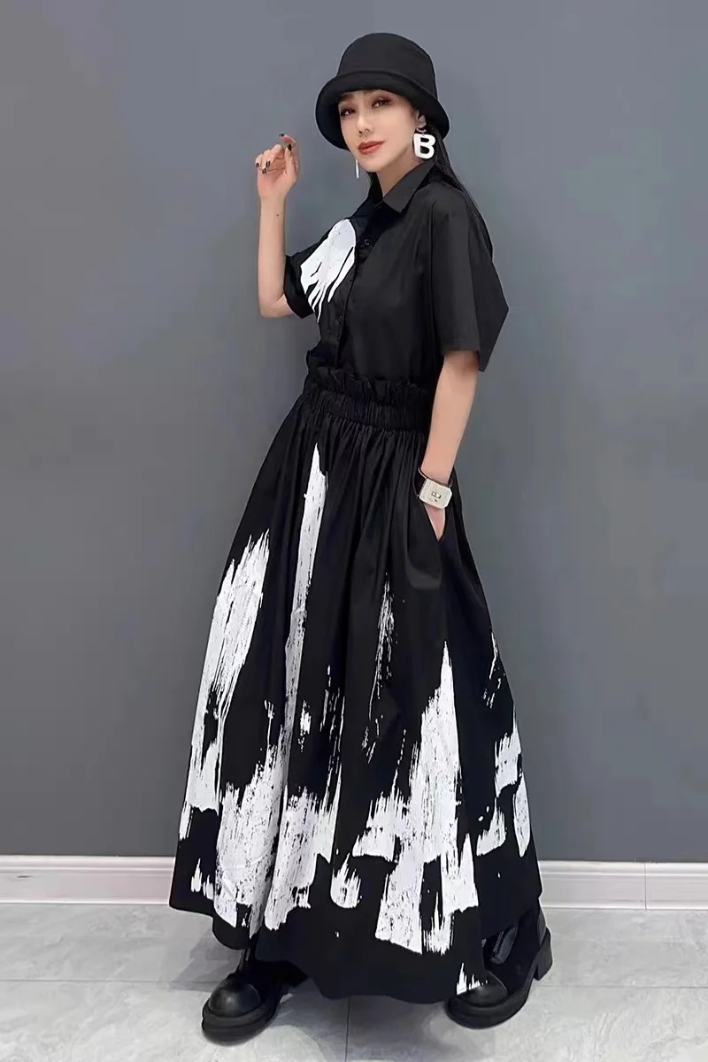 Künstlerisch bedrucktes Sommer-Swe irt- und langer Rock, zweiteiliges Damen-Faion-Set mit Tagl-Design für Sli-Damen