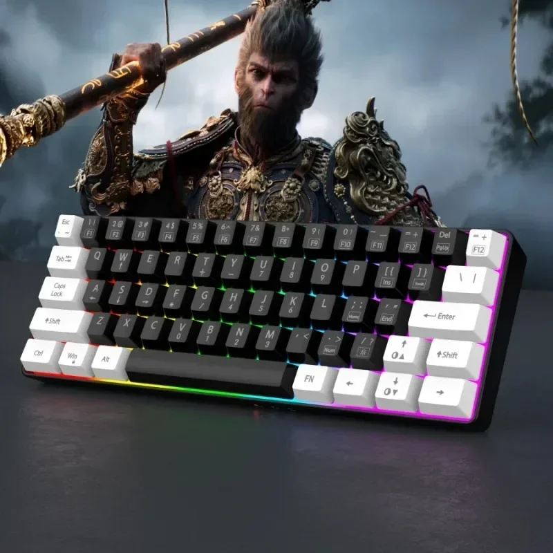Wired Black & White 61-key Mini RGB Backlit Gaming Keyboard with Mechanical Feel Portable and Compact for Business & Office Use