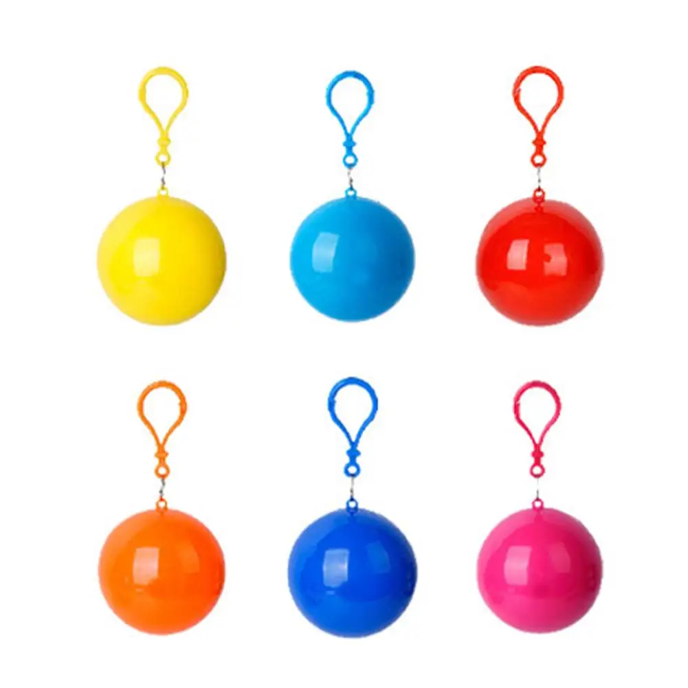 Portable Raincoat Colorful Ball Rain Poncho With Keychain Keyring Hiking Adults Hooded Waterproof Camping Ball Outdoor X4P8