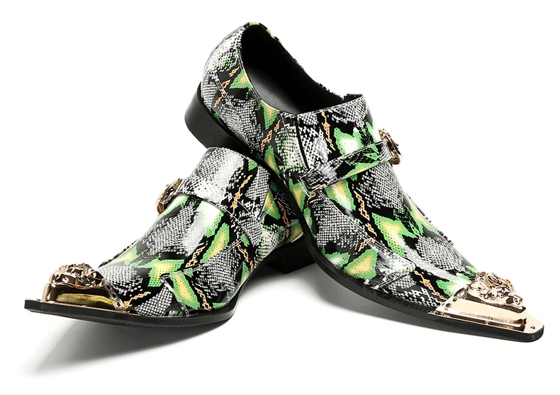 Herrenschuhe aus echtem Pythonleder, formelle Anzugschuhe mit Metallketten-Dekor, luxuriöse Modeschuhe für Frühling und Herbst, Business-Bankett-W – Detail 12