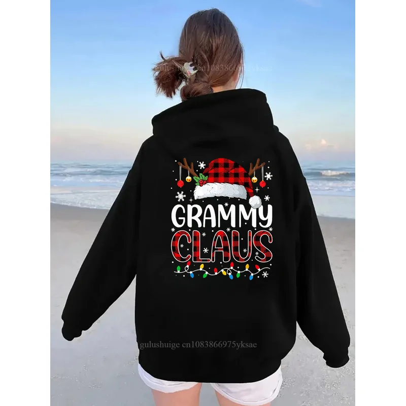 Oversized Hoodie Halloween Gifts Grammy Claus Plaid Hat Autumn Winter Fall Clothes For Grandma