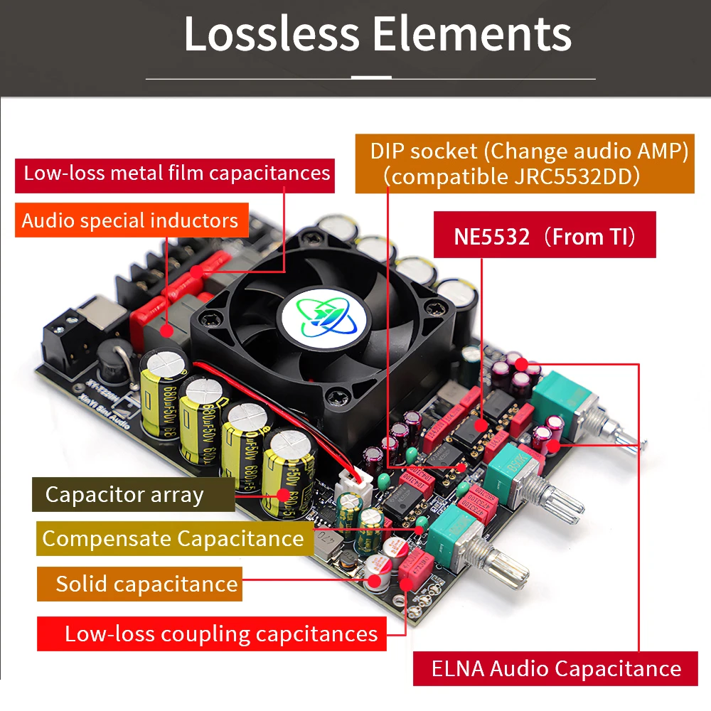 XY-T220H DC 12-36V/8A 220W * 2 BT Audio Amplifier Board Module With High Low Frequency Adjustment Dual Channel Stereo TPA3251