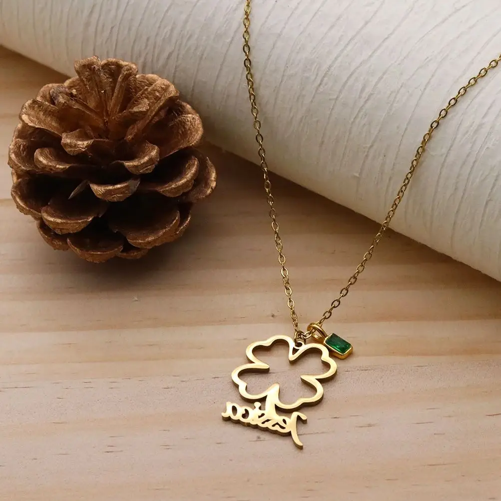 

Ожерелье с подвеской в ​​виде четырехлистного клевера Todorova с индивидуальным именем для женщин, ювелирные изделия из нержавеющей стали, подарок на день рождения