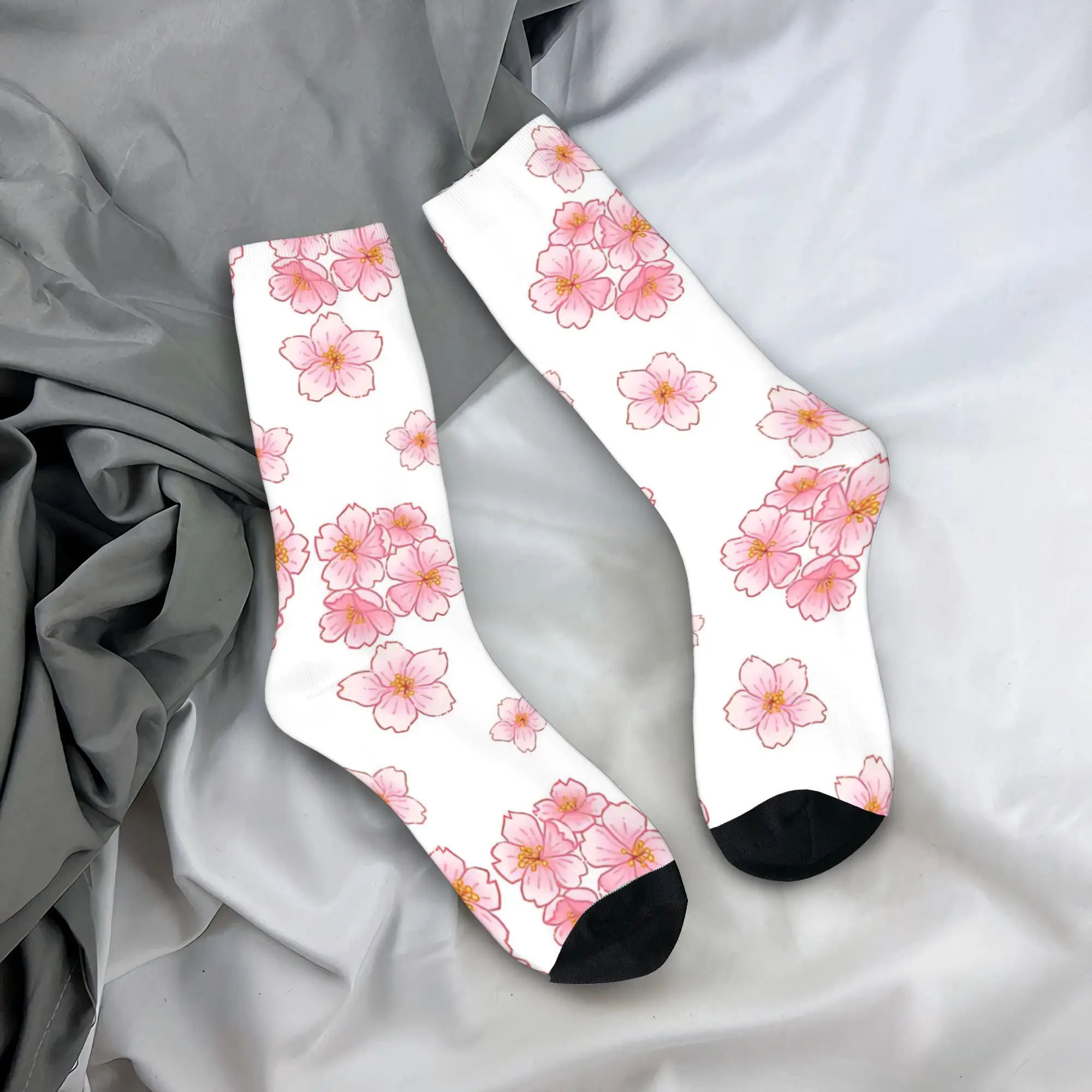 Light Pink Sakura Flower Cherry Blossom Simple Design   Socks  Modern Stockings Spring Anti Slip Couple Socks  Climbing Socks