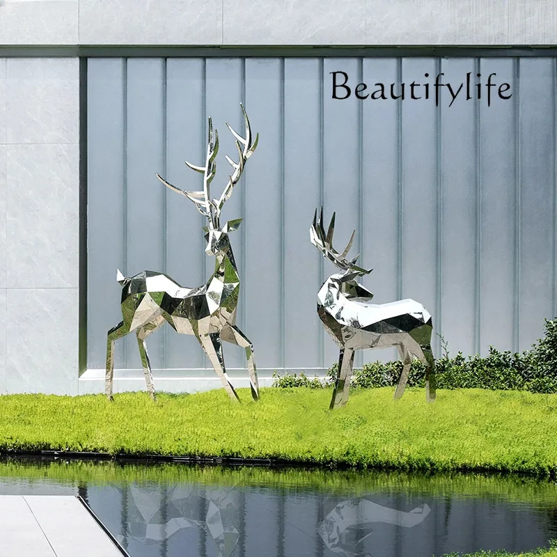 Stainless steel deer sculpture outdoor landscape sales office handicraft ornament