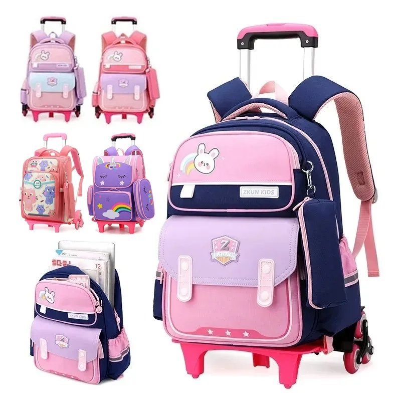 Kids Rolling Backpack for Girls Large Capacity School Bags with Wheels Boys Wheeled Backpack Trolley Luggage Travel Back Pack