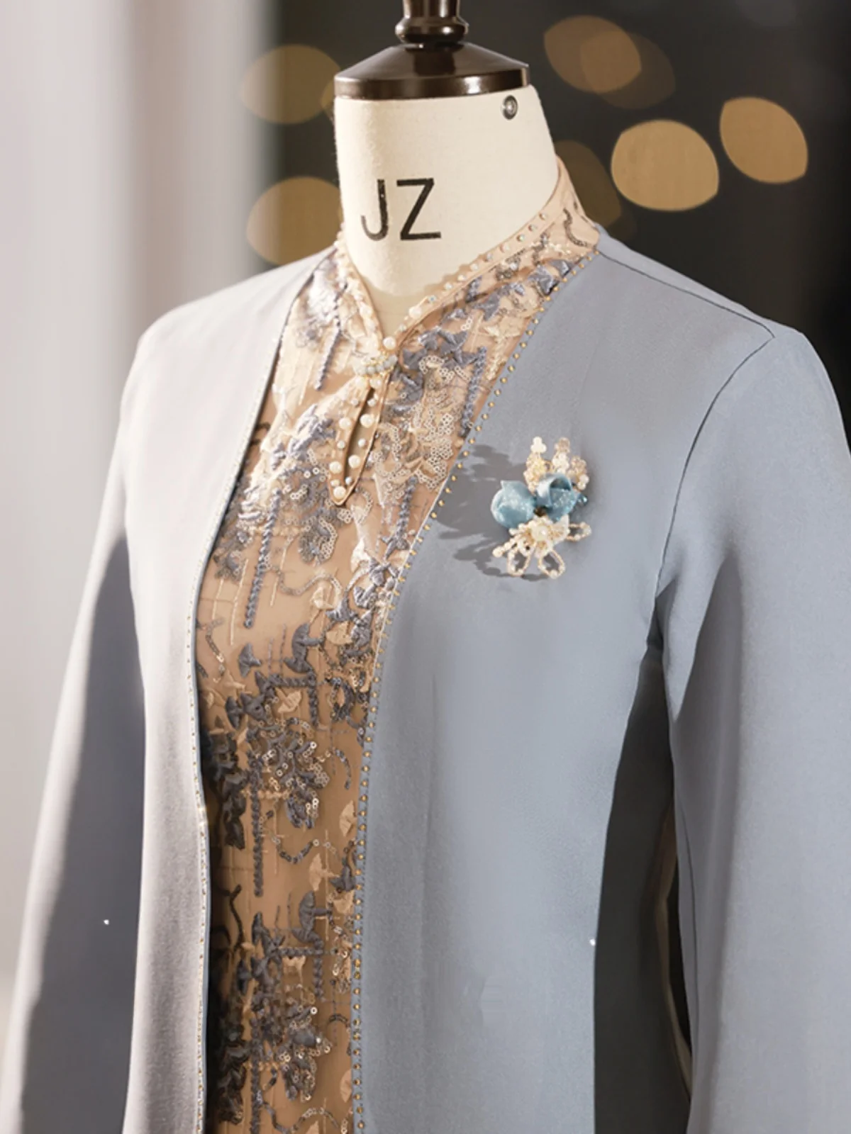 

Ele ort Wedding Dr for Mothers In-Laws Premium Quali Fake Two-Piece Spring Autumn High Collar Long Sve