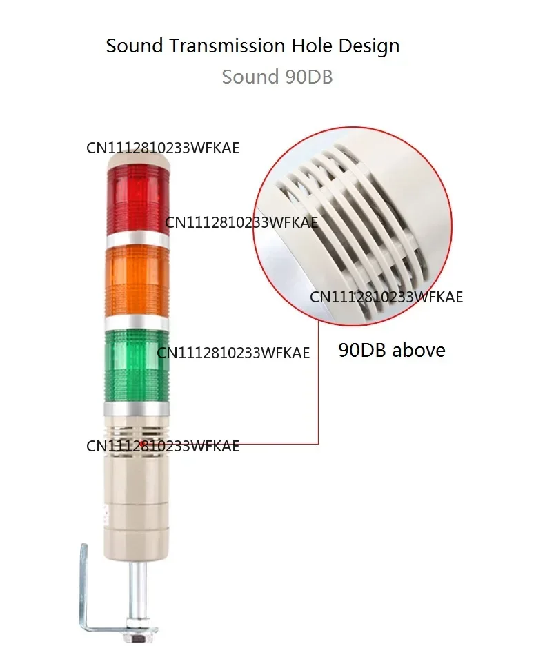 Industrial Multilayer Safety Stack Alarm Lamp Side Hanging LED Signal Tower Warning Light DC12V/24V AC110V/220V with Buzzer