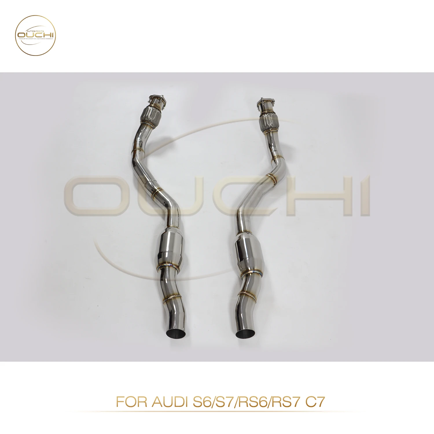 OUCHI SS304 Exhaust Resonant Tube For Audi S6 S7 RS6 RS7 C7 2013-2018 4.0T Front Pipes Auto Performance Parts Exhaust System