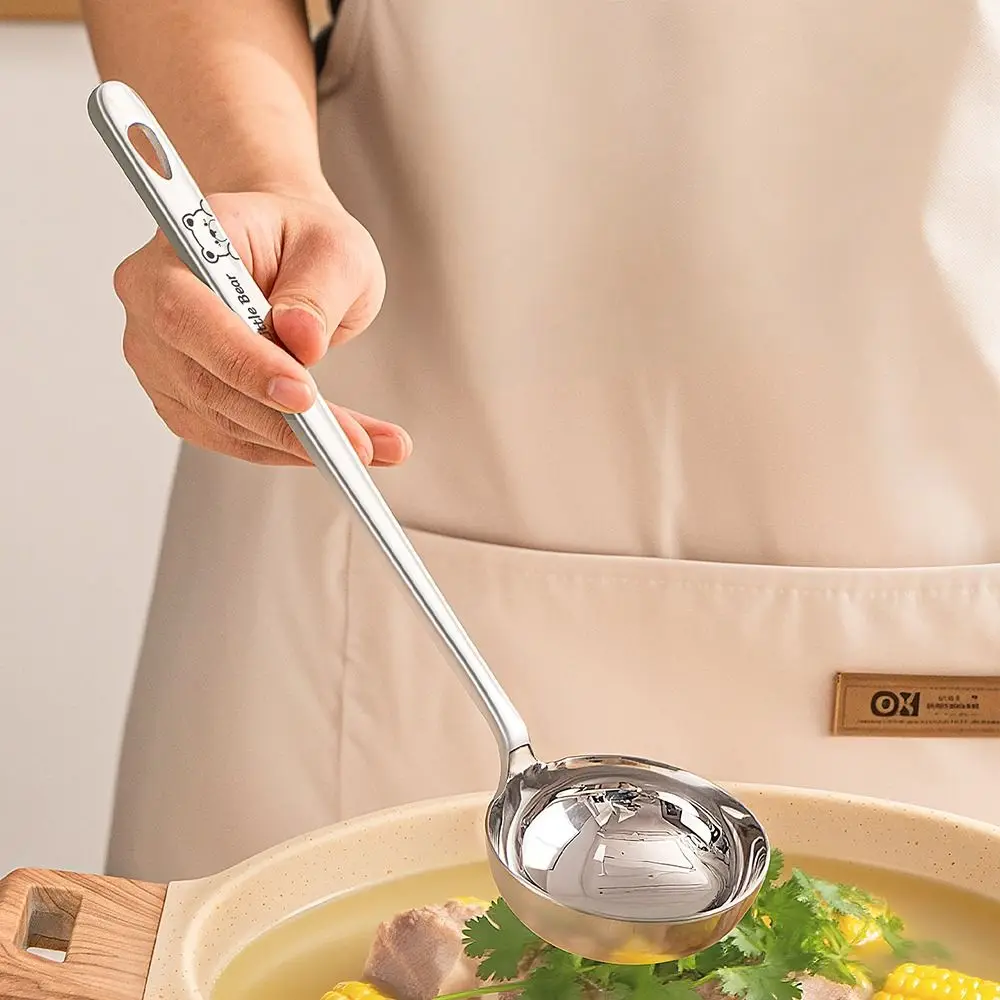 316 Stainless Steel Long Handled Soup Spoon High Temperature Resistance Silver Hot Pot Spoon Large Capacity Easy To Clean