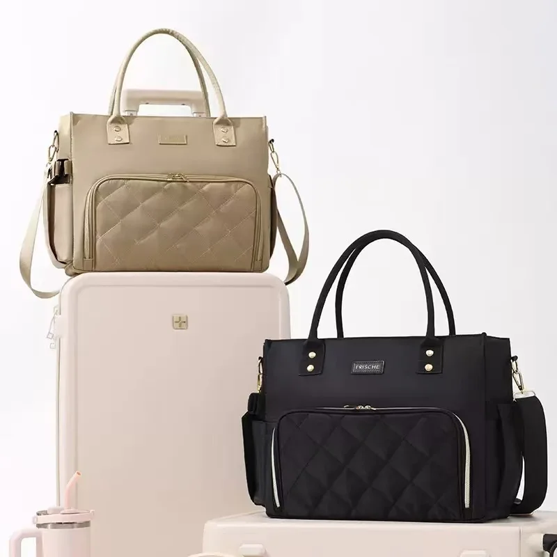 Multifunctional Laptop Tote Bag 13.3 14 Inch Quilted Commuter Handbag Crossbody Shoulder Work Bag for Office Travel